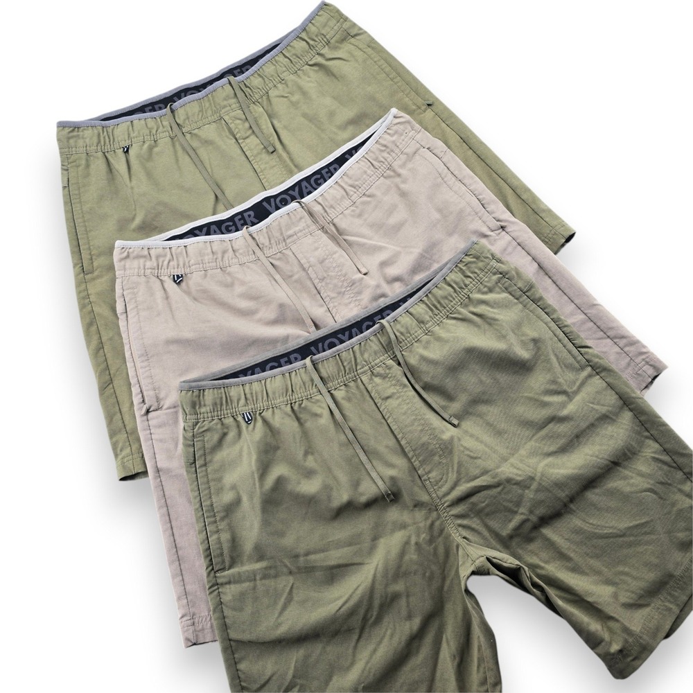 Voyager Mens Shorts Lot 3 XL Green Khaki Nylon Blend Stretch Elastic Waistband